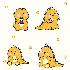 chibi kawai little cute dino dinosaurs set © rosi_a