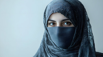 Naklejka premium Closeup portrait of young woman wearing a niqab, hijab