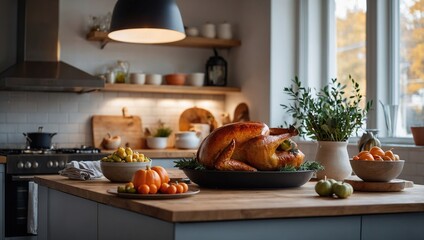 Nordic kitchen in an apartment. thanksgiving concept