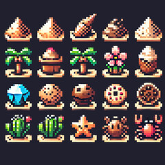 Detailed pixel art sprite sheet featuring various deserts