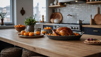Nordic kitchen in an apartment. thanksgiving concept