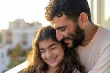 Fototapeta premium Happy Father and Daughter Bonding Outdoors during Sunset