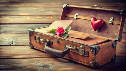 Romantic love note left on a vintage suitcase before a long journey, romantic, note, message, travel, journey, sketches