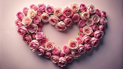 Obraz premium Heart made of delicate pink roses , love, romance, flowers, petals, bouquet, Valentine's Day, symbol, beauty, nature, floral