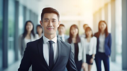 Leadership in Focus: Confident Team Leader with Colleagues in Background