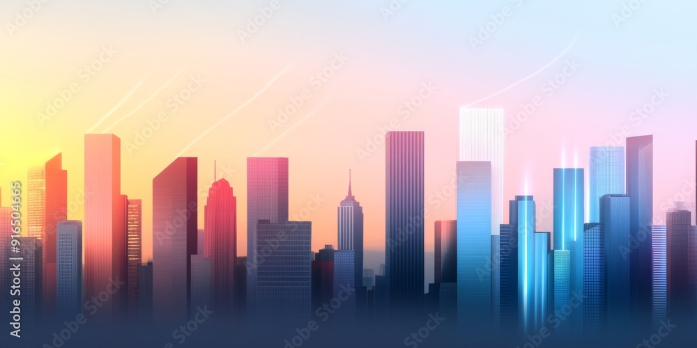 Poster cityscape with skyscrapers and ai-driven data streams