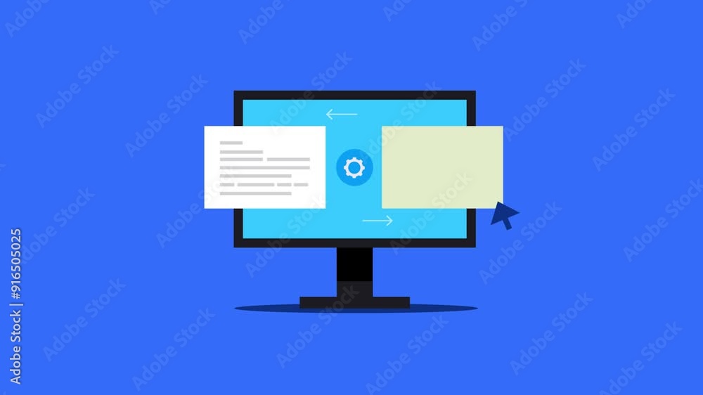 Poster content writing automation for e-business software solution technology, video animation concept.