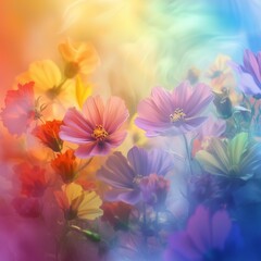 watercolor flowers background,Rainbow colored flower background