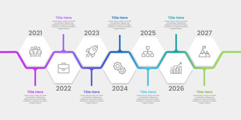 Business Infographic Timeline. 7 Steps to Business Operation Plan for Success. Presentation, Milestone, Marketing, and Annual Report. Vector illustration.