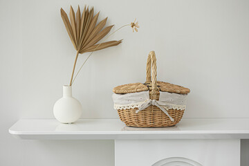 wicker basket isolated on white console background