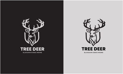 Deer animal logo inspiration collection with tree antlers, nature deer Premium Vector EPS10 file.