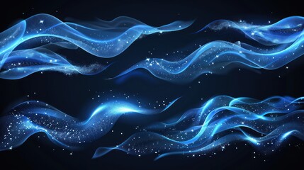 Abstract Blue Glowing Waves with Sparkles