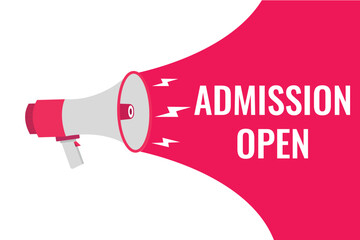 admission open button, banner, label, template for website. admission open text with colorful megaphone icon
