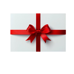 Red ribbon with bow on white gift card isolated mockup  template on transparent background for festive promotion sale or agent, business set up and marketing advertising design element