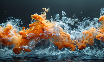 Orange and White Smoke Swirling in Water