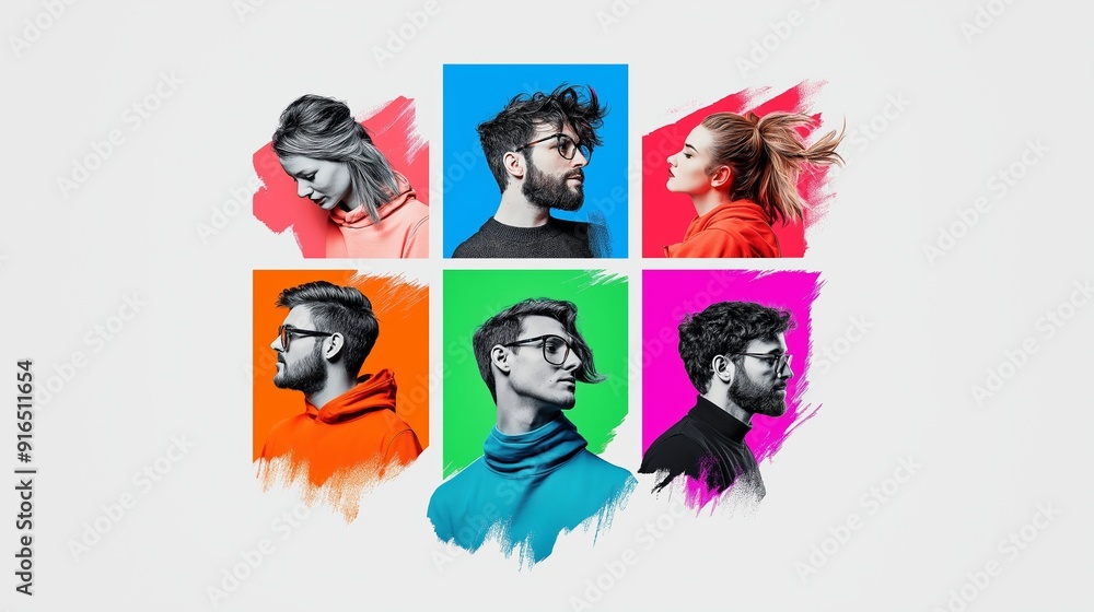 Poster a group of people are painted in different colors and are shown in a row. the image is titled 