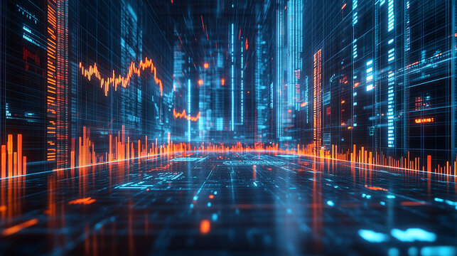 Abstack background, price drop, holographic stock market crash, futuristic business decline, digital financial crisis.