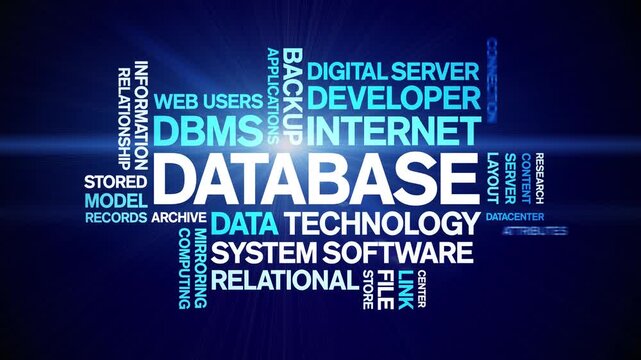 Database animated word cloud;text design animation tag kinetic typography seamless loop.