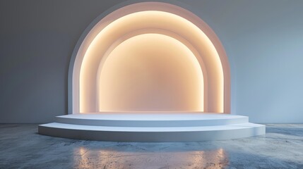 Minimalist Stage with Archway and Warm Lighting