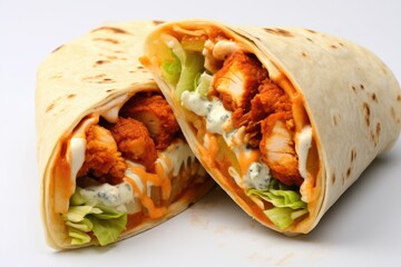 182_59. Brisk Buffalo Chicken Wrap , white background , Photo --ar 3:2 --v 5.2 Job ID: 61a47408-c015-4c09-897e-57fd1fde8126
