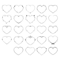 Set Abstract Collection Hand Drawn Frame Heart With Plants Doodle 14 February Holiday Concept Vector Design Outline Style On White Background Isolated Letter, Message, Mail, Cards, Posters