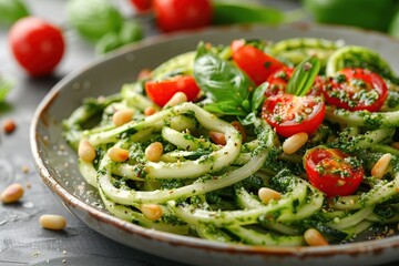 Zucchini Noodles with Pesto and Cherry Tomatoes