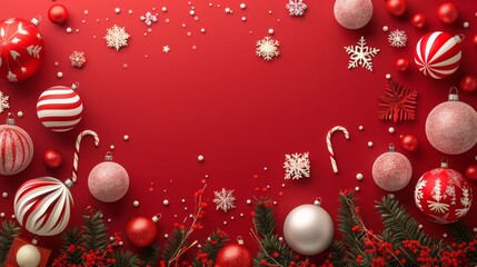 Festive Holiday Patterns on Red Backdrop