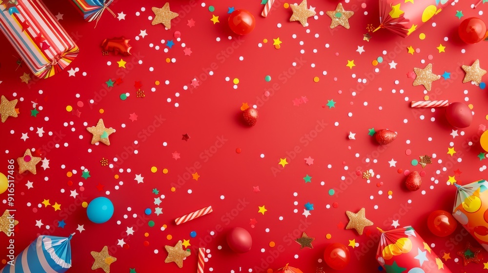 Poster red backdrop with playful star patterns