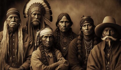 Naklejka premium A native American tribe posing for a photo