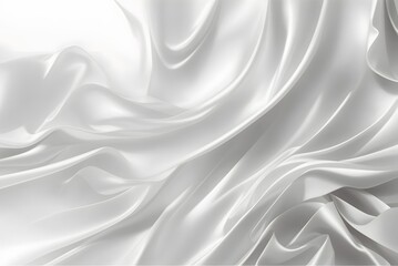 Fototapeta premium Beautiful smooth elegant wavy white satin silk luxury cloth fabric texture, abstract background design. Copy space. Wedding, engagement concept. 