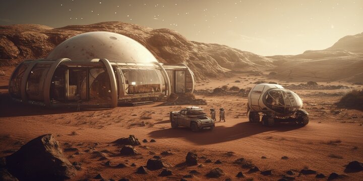 Expedition to mars, base on mars, astronauts, equipment