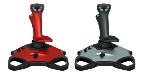 Joystick controllers for flight simulator offer incredibly immersive gaming experiences isolated on white background with clipping path