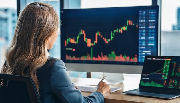 Investor Analyzing Financial Markets: Assessing Crypto and Stock Trends with Inflation Concerns