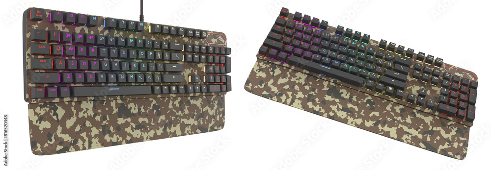 Poster collection of mechanical keyboards isolated on white background with clipping path. 3d rendering of 