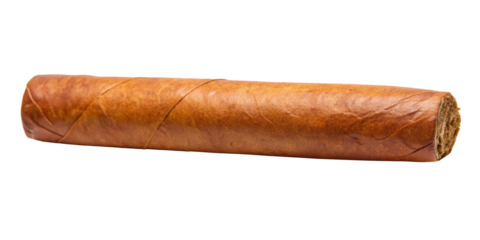 Single cigar isolated on a white background, ideal for concepts related to tobacco, smoking, or luxury. Isolated on transparent background, png.