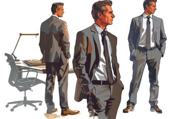 Three Businessmen in Suits, One Looking Backwards