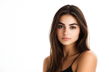 Fototapeta premium Beautiful young woman with clean fresh skin on white background. Face care, Facial treatment concept