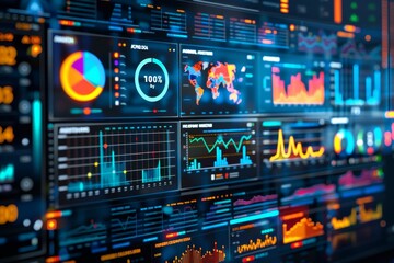 Obraz premium Marketing analytics dashboard displaying key metrics and performance indicators in real time