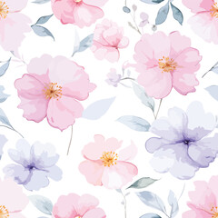 Fototapeta premium Sweet flower watercolor seamless pattern.soft pastel colors watercolor seamless pattern for beauty products or other. 