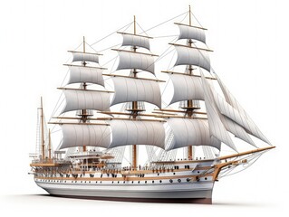 Vintage sailboat, sail ship isolated on white background.