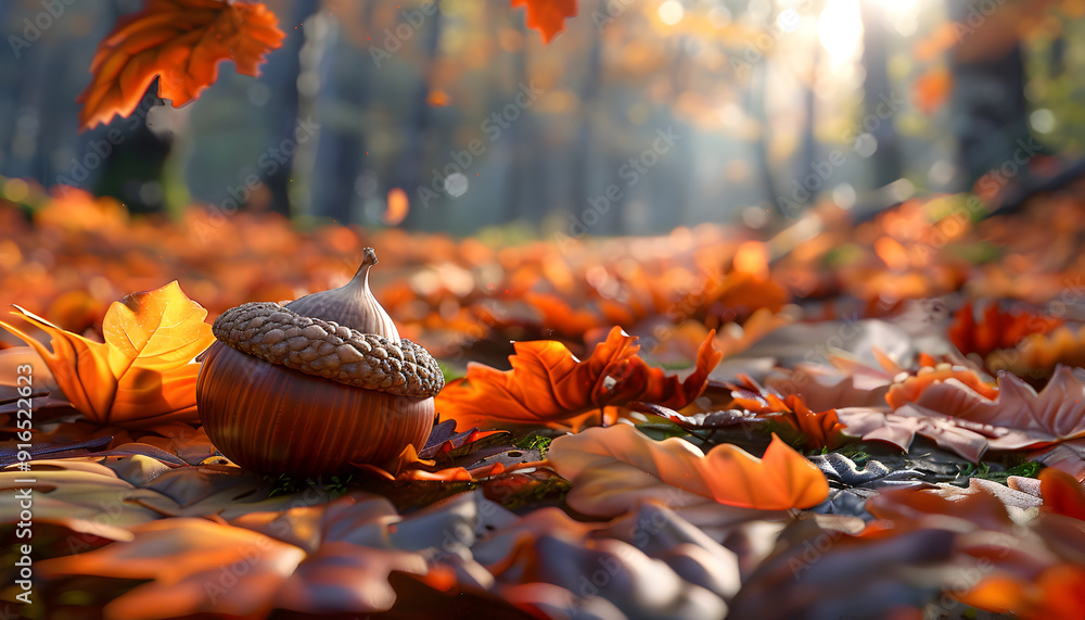 Wall mural Acorn in Autumn Leaves.