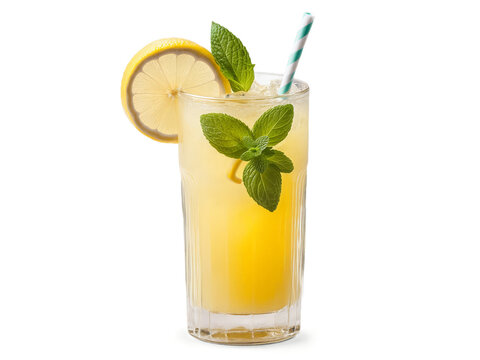 Tunisian Citronnade in tall glass garnished with slice of lemon and sprig of mint