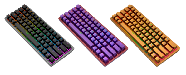 Collection of mechanical keyboards isolated on white background with clipping path. 3D rendering of streaming gear and gamer workspace concept