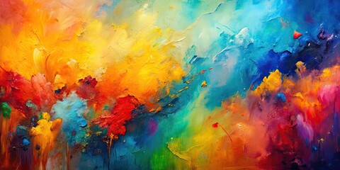 Colorful abstract painting with highly-textured oil paint , vibrant, acrylic, artistic, brush strokes, canvas, creative, design
