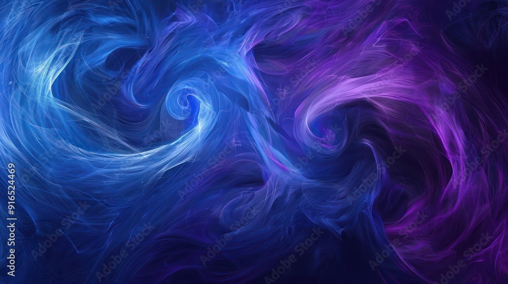 Poster abstract background, swirling patterns of translucent deep blue and violet with a light noise overla