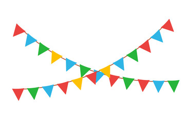 Obraz premium Hanging circus garlands. Carnival flags border for children. Vector illustration isolated on white background