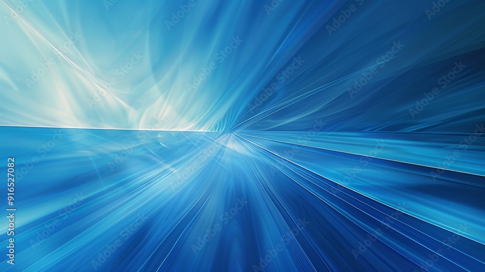 Poster this image showcases abstract blue light streaks extending towards the horizon, creating an impressi