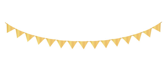 Golden garland. Pennant border isolated on white background. Triangle flags. Vector illustration