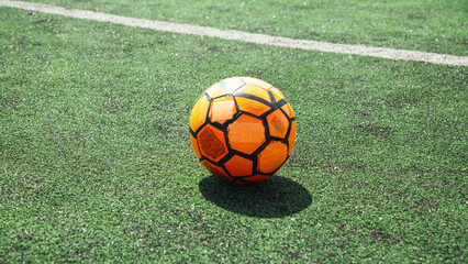 Football ball in the field. Horizontal sport theme.