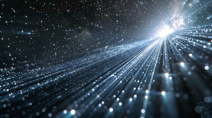 Obraz premium A dazzling portrayal of a stream of glowing particles, reminiscent of a futuristic space-time continuum extending into the cosmos, with stunning visual effects.